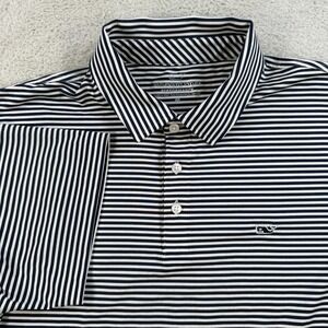 Vineyard Vines Polo Men's M Navy Stripe Performance Stretch Short Sleeve Shirt